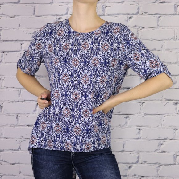 Anthropologie W5 blue paisley high low blouse - Picture 3 of 9